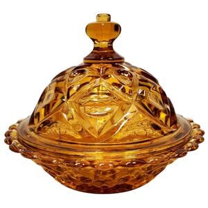 Viking Amber Glass Round Butter Dish Decorative Collectible Vtg Tableware